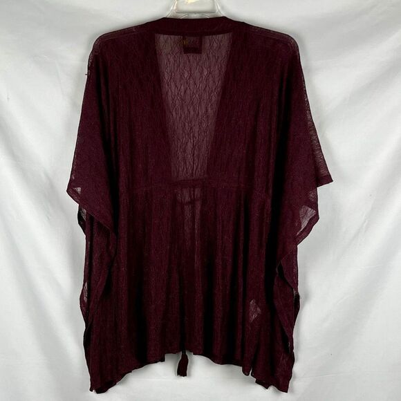 Lyssé Burgundy Women's Sheer Open Front Kimono Cardigan XL - Picture 2 of 12